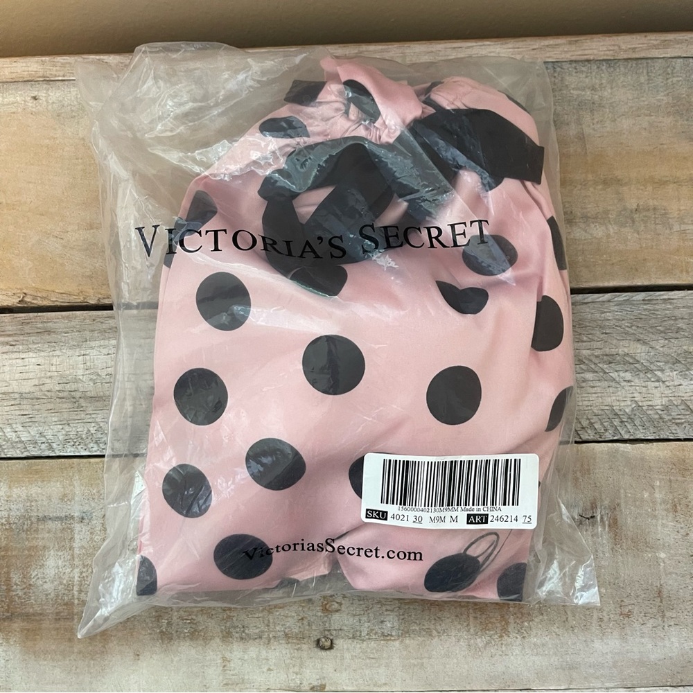 Victoria's Secret Signature Satin Slippers Polka Dot with Faux Fur - Picture 10 of 11